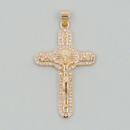 Gold Cross Jesus Charms,18K Gold Filled CZ Cross Pendant,Religious Charm Bracelet Necklace for DIY Jewelry Making Supply