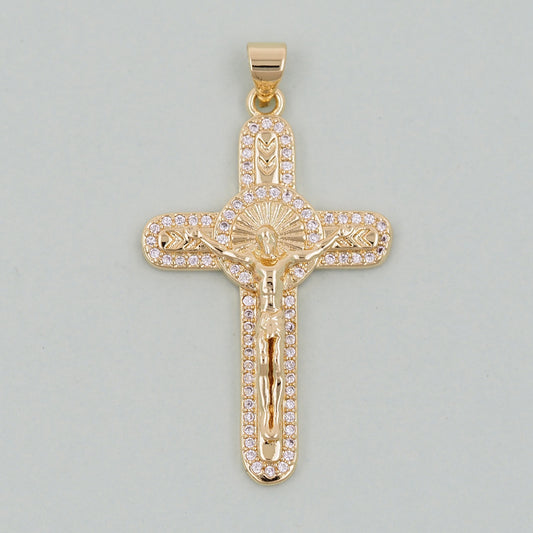 Gold Cross Jesus Charms,18K Gold Filled CZ Cross Pendant,Religious Charm Bracelet Necklace for DIY Jewelry Making Supply