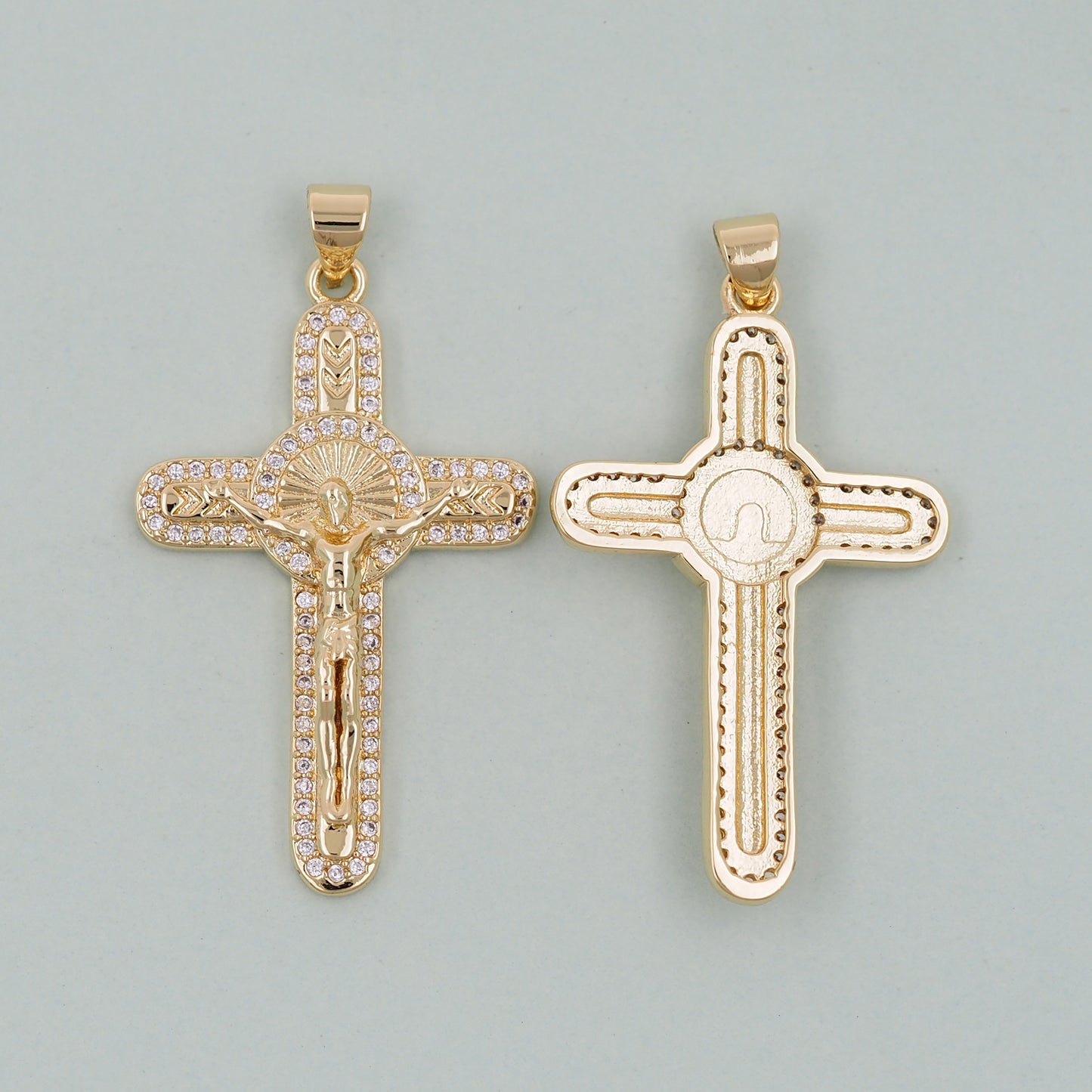 Gold Cross Jesus Charms,18K Gold Filled CZ Cross Pendant,Religious Charm Bracelet Necklace for DIY Jewelry Making Supply