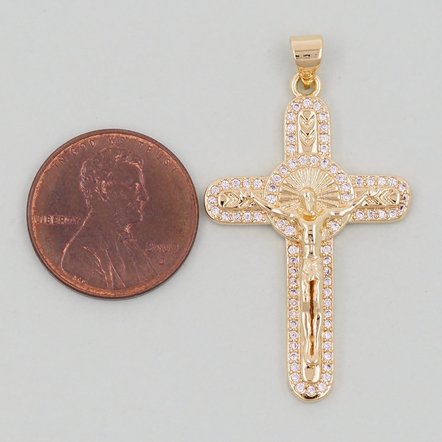 Gold Cross Jesus Charms,18K Gold Filled CZ Cross Pendant,Religious Charm Bracelet Necklace for DIY Jewelry Making Supply