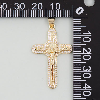 Gold Cross Jesus Charms,18K Gold Filled CZ Cross Pendant,Religious Charm Bracelet Necklace for DIY Jewelry Making Supply