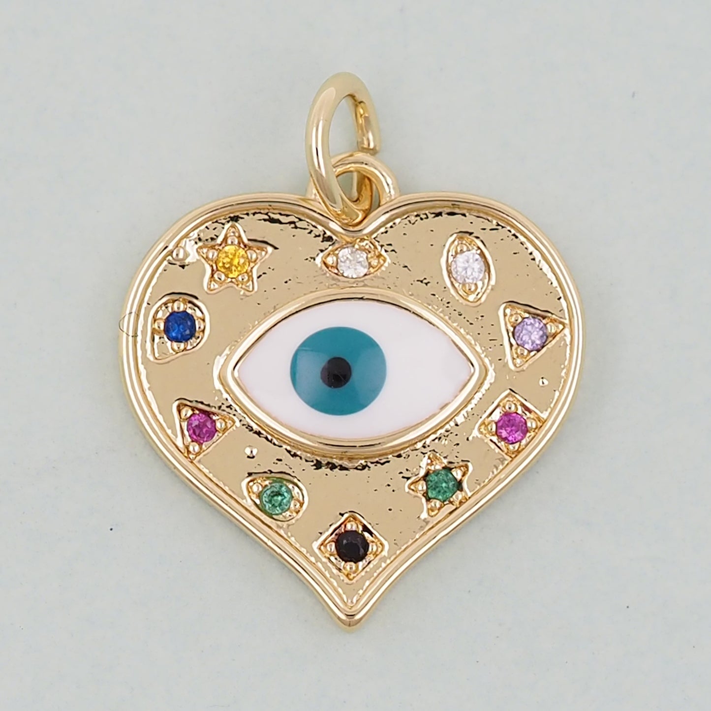 Gold Heart Evil Eye Charms,18K Gold Filled Heart Pendant,Heart Eye Charm Bracelet Necklace for DIY Jewelry Making Supply