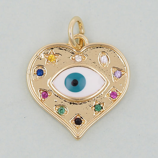 Gold Heart Evil Eye Charms,18K Gold Filled Heart Pendant,Heart Eye Charm Bracelet Necklace for DIY Jewelry Making Supply