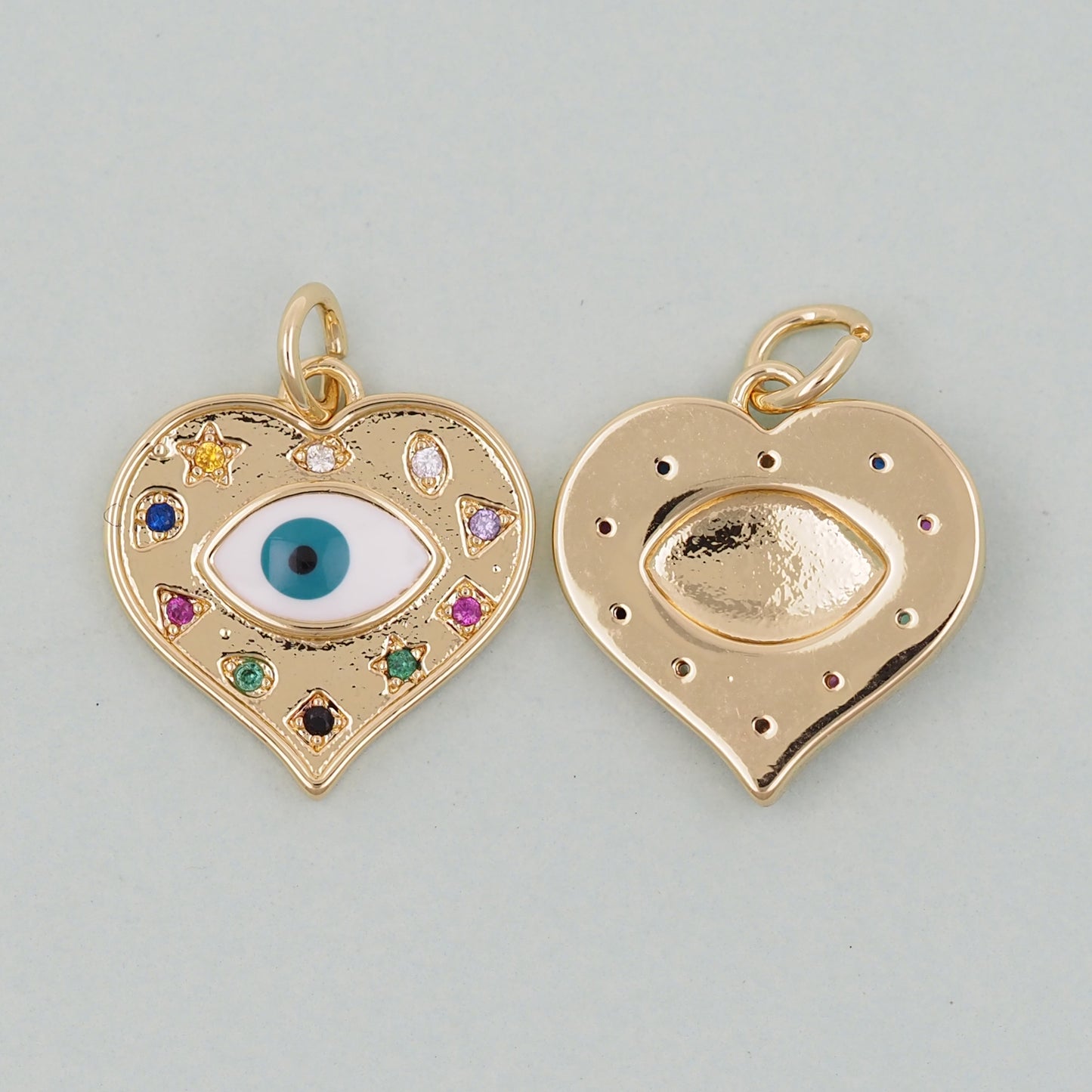 Gold Heart Evil Eye Charms,18K Gold Filled Heart Pendant,Heart Eye Charm Bracelet Necklace for DIY Jewelry Making Supply