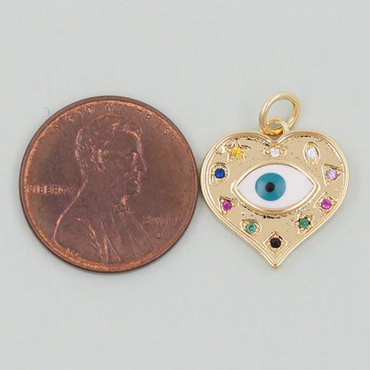 Gold Heart Evil Eye Charms,18K Gold Filled Heart Pendant,Heart Eye Charm Bracelet Necklace for DIY Jewelry Making Supply