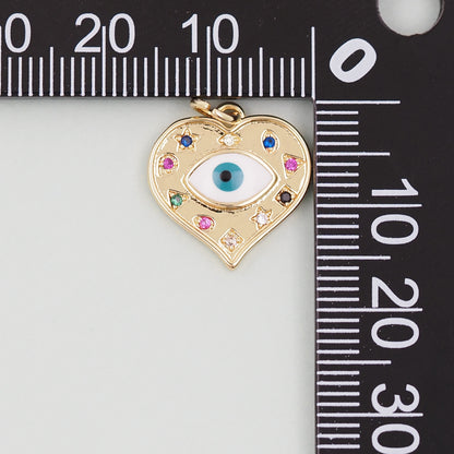 Gold Heart Evil Eye Charms,18K Gold Filled Heart Pendant,Heart Eye Charm Bracelet Necklace for DIY Jewelry Making Supply