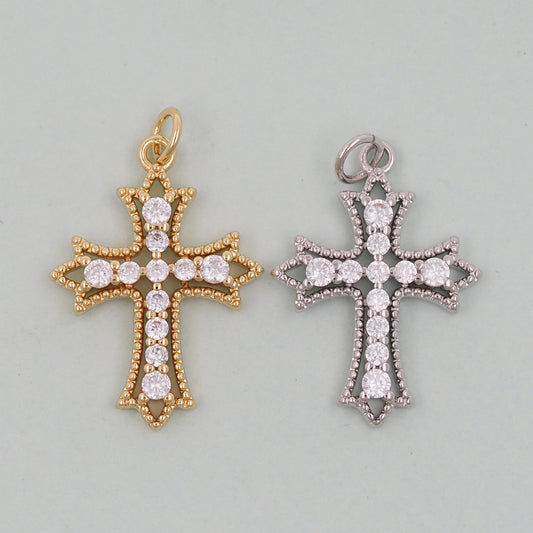 Gold Cross Charms,18K Gold Filled CZ Cross Pendant,Religious Charm Bracelet Necklace for DIY Jewelry Making Supply