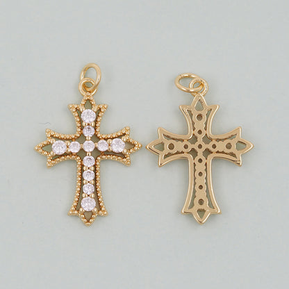 Gold Cross Charms,18K Gold Filled CZ Cross Pendant,Religious Charm Bracelet Necklace for DIY Jewelry Making Supply
