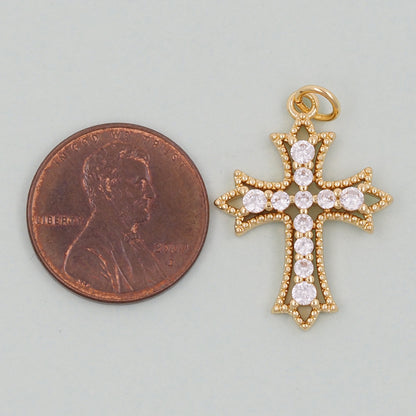 Gold Cross Charms,18K Gold Filled CZ Cross Pendant,Religious Charm Bracelet Necklace for DIY Jewelry Making Supply