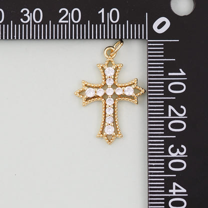 Gold Cross Charms,18K Gold Filled CZ Cross Pendant,Religious Charm Bracelet Necklace for DIY Jewelry Making Supply
