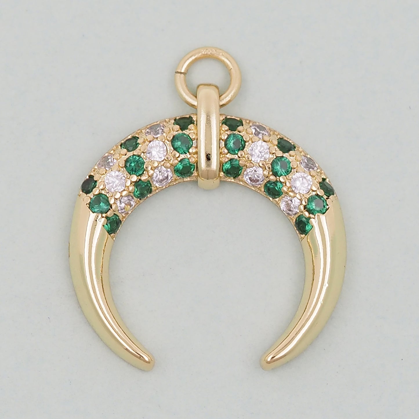 Gold Crescent Charms,18K Gold Filled Crescent Pendant,CZ Micro Pave Horns Charm Bracelet Necklace for DIY Jewelry Making Supply