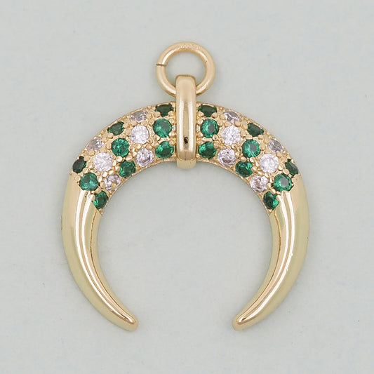 Gold Crescent Charms,18K Gold Filled Crescent Pendant,CZ Micro Pave Horns Charm Bracelet Necklace for DIY Jewelry Making Supply