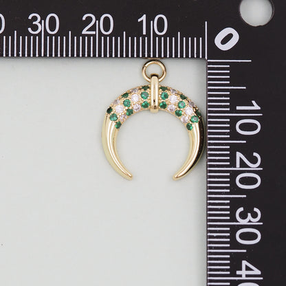 Gold Crescent Charms,18K Gold Filled Crescent Pendant,CZ Micro Pave Horns Charm Bracelet Necklace for DIY Jewelry Making Supply