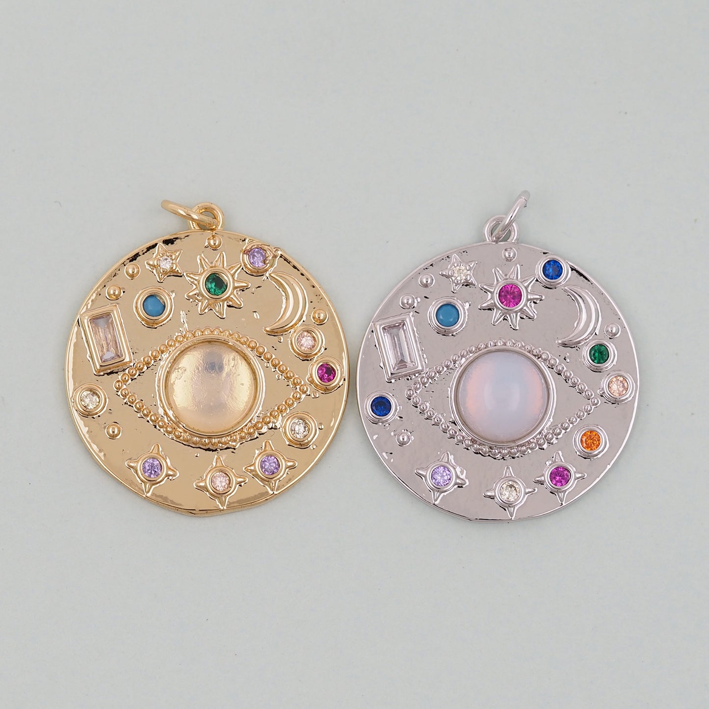 Gold Round Coin Charms,18K Gold Filled Round Eye Pendant,Evil Eye Charm Bracelet Necklace for DIY Jewelry Making Supply