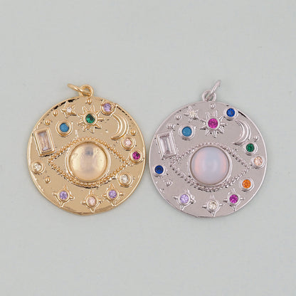 Gold Round Coin Charms,18K Gold Filled Round Eye Pendant,Evil Eye Charm Bracelet Necklace for DIY Jewelry Making Supply