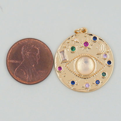 Gold Round Coin Charms,18K Gold Filled Round Eye Pendant,Evil Eye Charm Bracelet Necklace for DIY Jewelry Making Supply