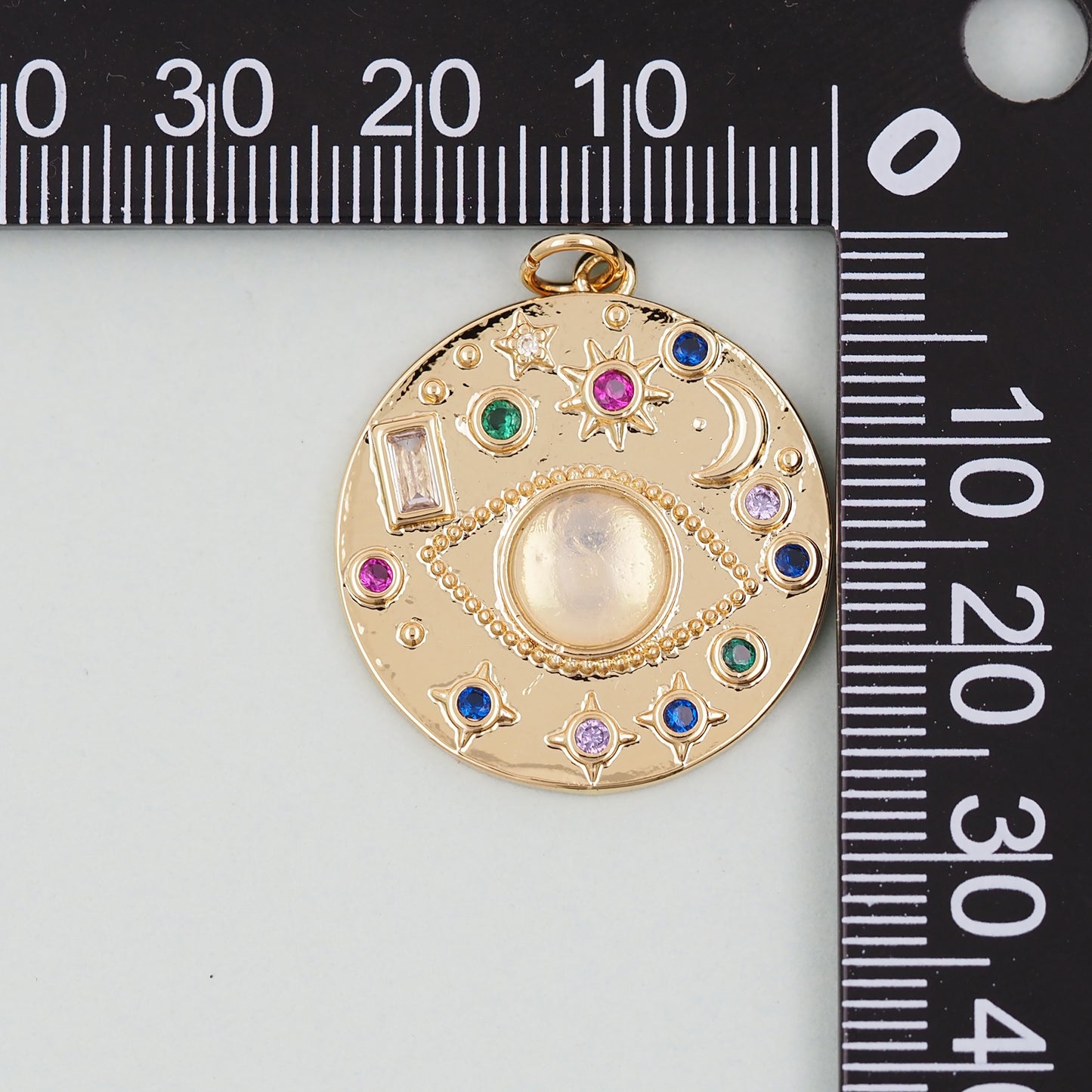Gold Round Coin Charms,18K Gold Filled Round Eye Pendant,Evil Eye Charm Bracelet Necklace for DIY Jewelry Making Supply