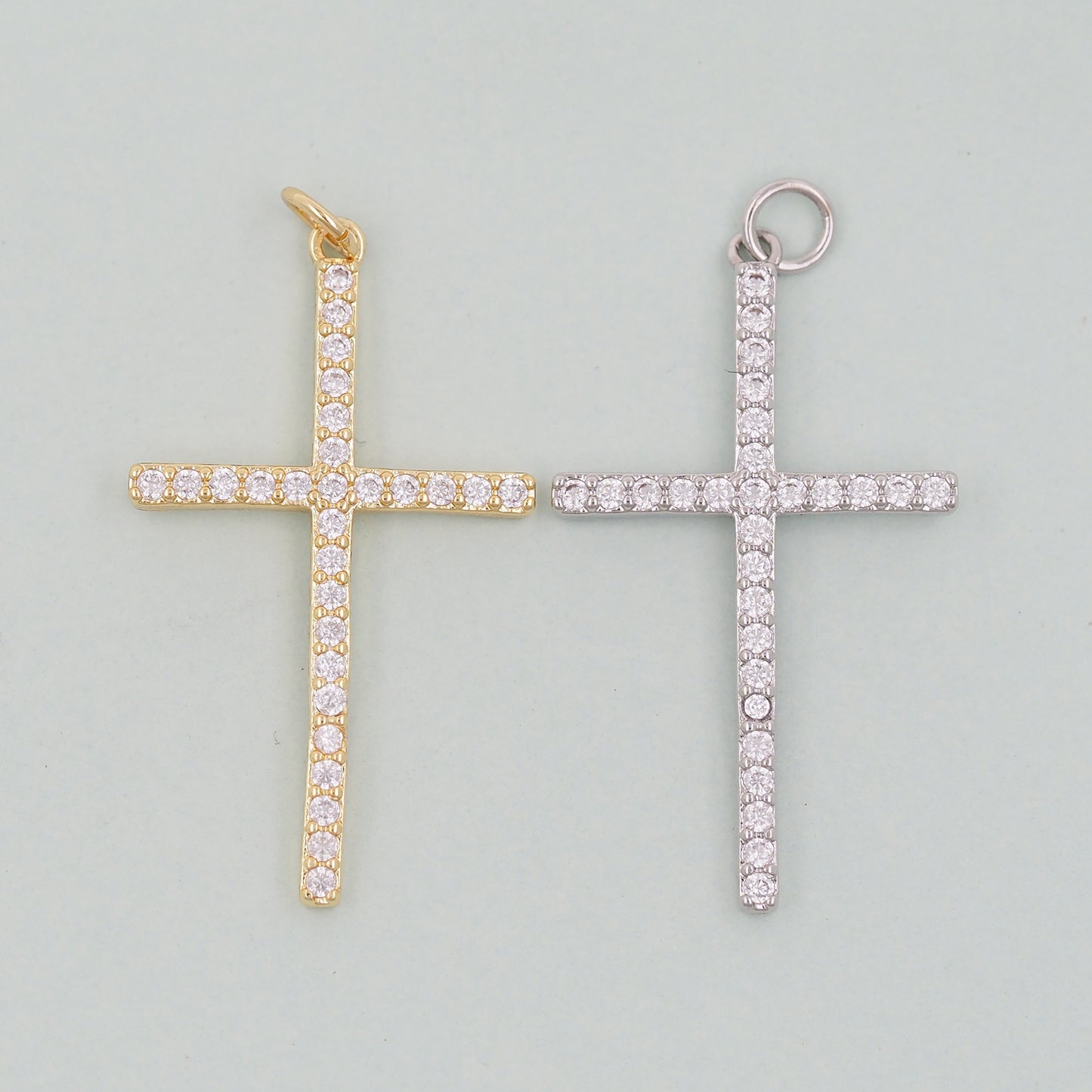 Gold Cross Charms,18K Gold Filled CZ Cross Pendant,Religious Charm Bracelet Necklace for DIY Jewelry Making Supply