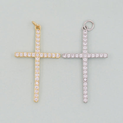 Gold Cross Charms,18K Gold Filled CZ Cross Pendant,Religious Charm Bracelet Necklace for DIY Jewelry Making Supply