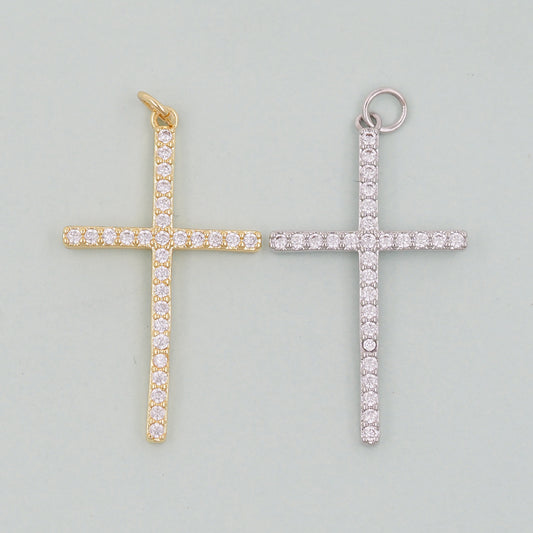 Gold Cross Charms,18K Gold Filled CZ Cross Pendant,Religious Charm Bracelet Necklace for DIY Jewelry Making Supply
