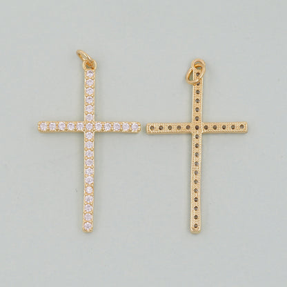 Gold Cross Charms,18K Gold Filled CZ Cross Pendant,Religious Charm Bracelet Necklace for DIY Jewelry Making Supply