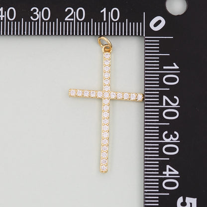 Gold Cross Charms,18K Gold Filled CZ Cross Pendant,Religious Charm Bracelet Necklace for DIY Jewelry Making Supply