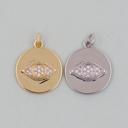 Gold Round Coin Charms,18K Gold Filled Round Eye Pendant,Evil Eye Charm Bracelet Necklace for DIY Jewelry Making Supply