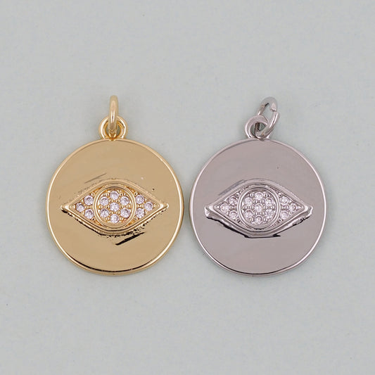 Gold Round Coin Charms,18K Gold Filled Round Eye Pendant,Evil Eye Charm Bracelet Necklace for DIY Jewelry Making Supply
