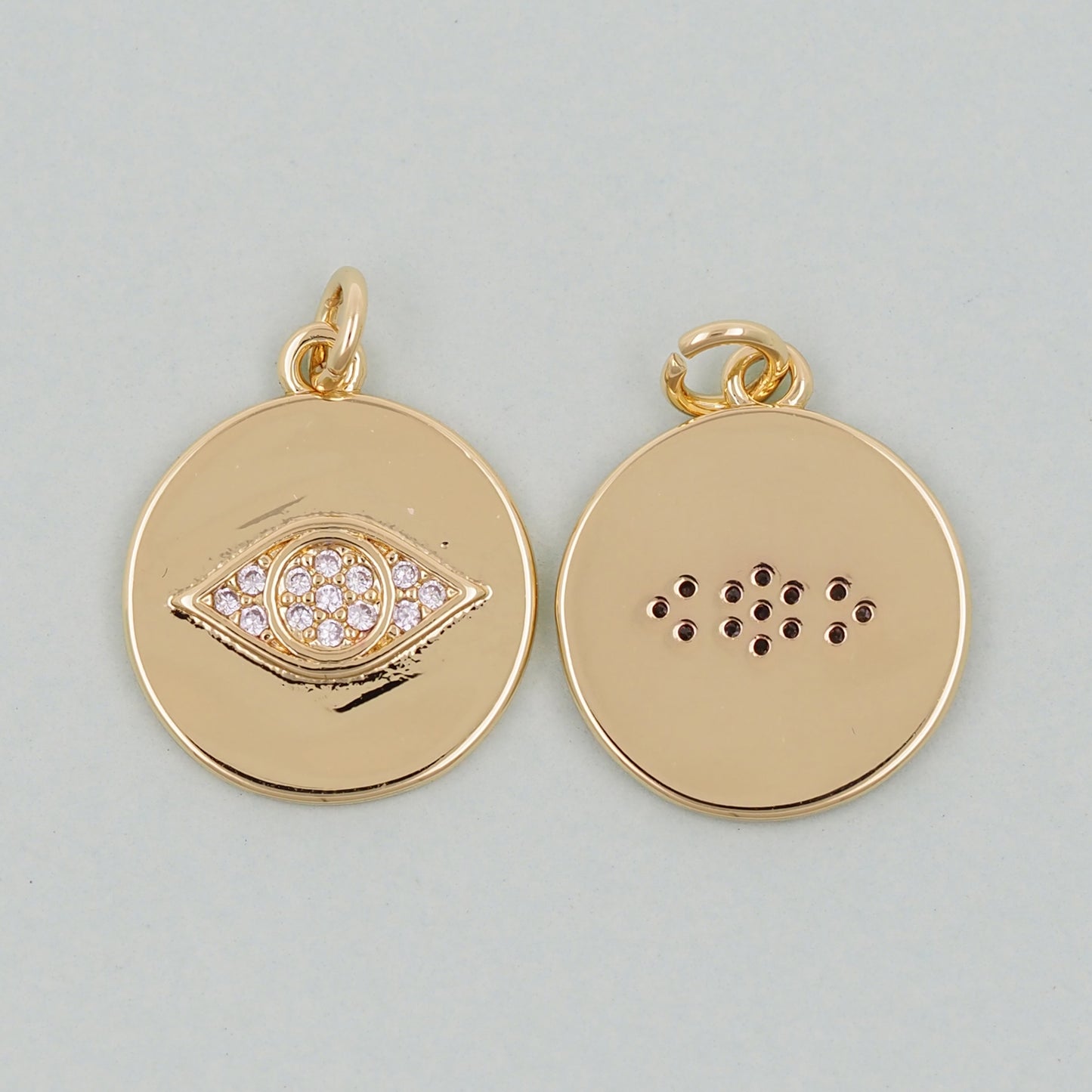 Gold Round Coin Charms,18K Gold Filled Round Eye Pendant,Evil Eye Charm Bracelet Necklace for DIY Jewelry Making Supply