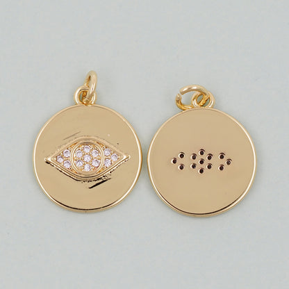 Gold Round Coin Charms,18K Gold Filled Round Eye Pendant,Evil Eye Charm Bracelet Necklace for DIY Jewelry Making Supply
