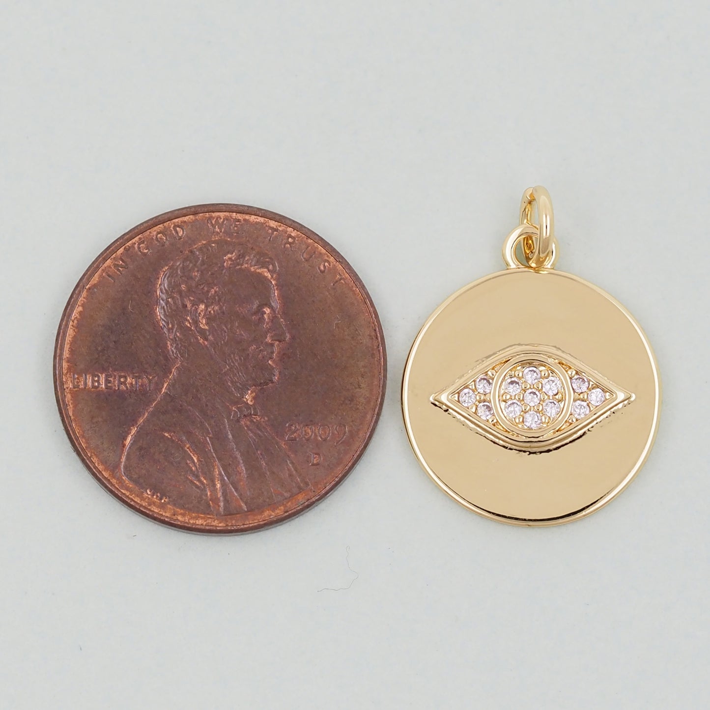 Gold Round Coin Charms,18K Gold Filled Round Eye Pendant,Evil Eye Charm Bracelet Necklace for DIY Jewelry Making Supply