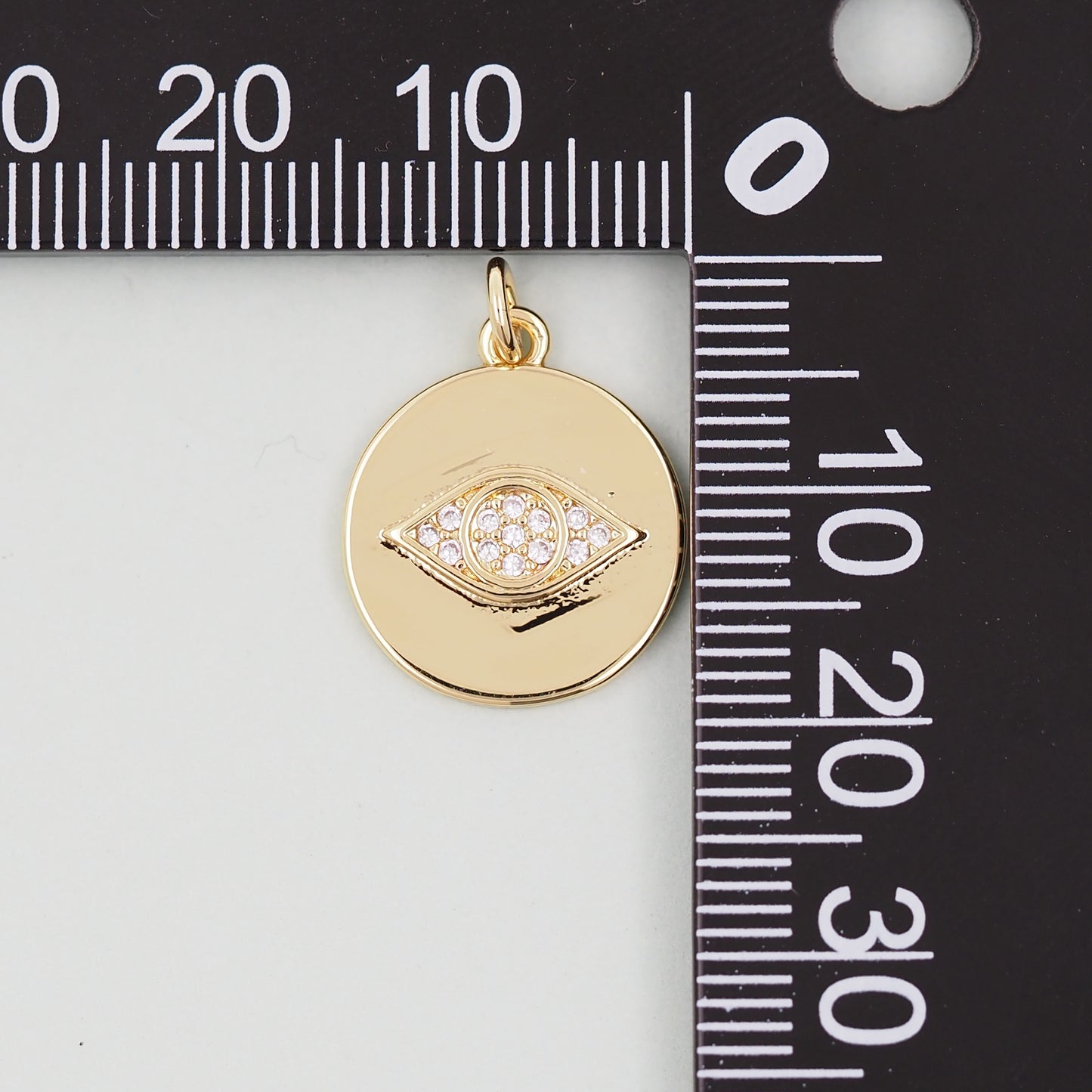 Gold Round Coin Charms,18K Gold Filled Round Eye Pendant,Evil Eye Charm Bracelet Necklace for DIY Jewelry Making Supply