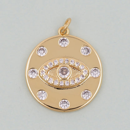 Gold Round Coin Charms,18K Gold Filled Round Eye Pendant,Evil Eye Charm Bracelet Necklace for DIY Jewelry Making Supply