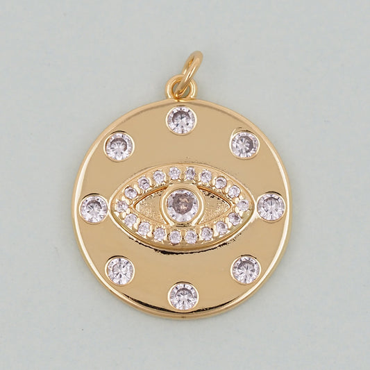 Gold Round Coin Charms,18K Gold Filled Round Eye Pendant,Evil Eye Charm Bracelet Necklace for DIY Jewelry Making Supply