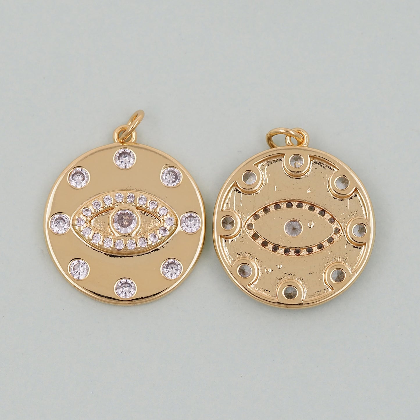 Gold Round Coin Charms,18K Gold Filled Round Eye Pendant,Evil Eye Charm Bracelet Necklace for DIY Jewelry Making Supply