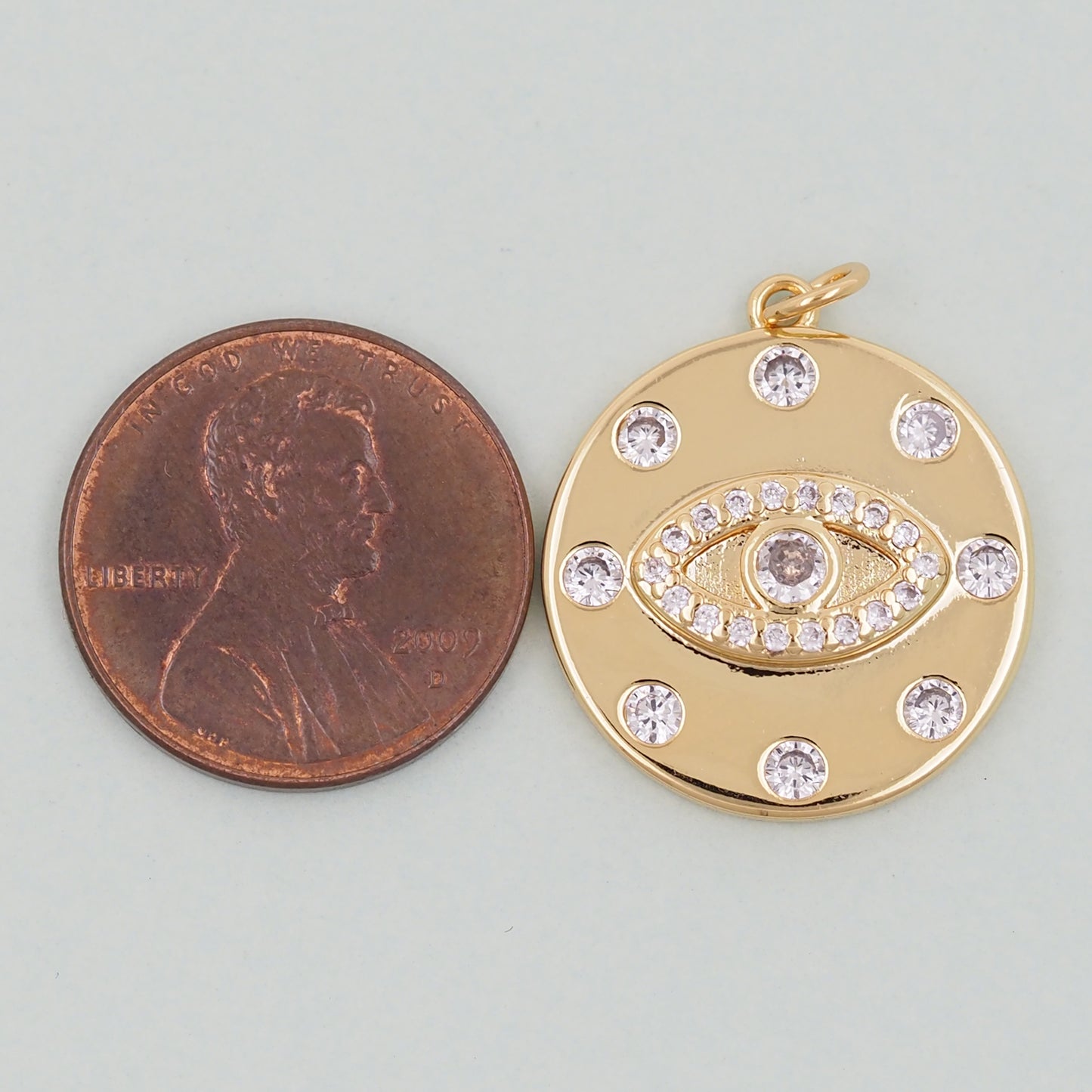 Gold Round Coin Charms,18K Gold Filled Round Eye Pendant,Evil Eye Charm Bracelet Necklace for DIY Jewelry Making Supply