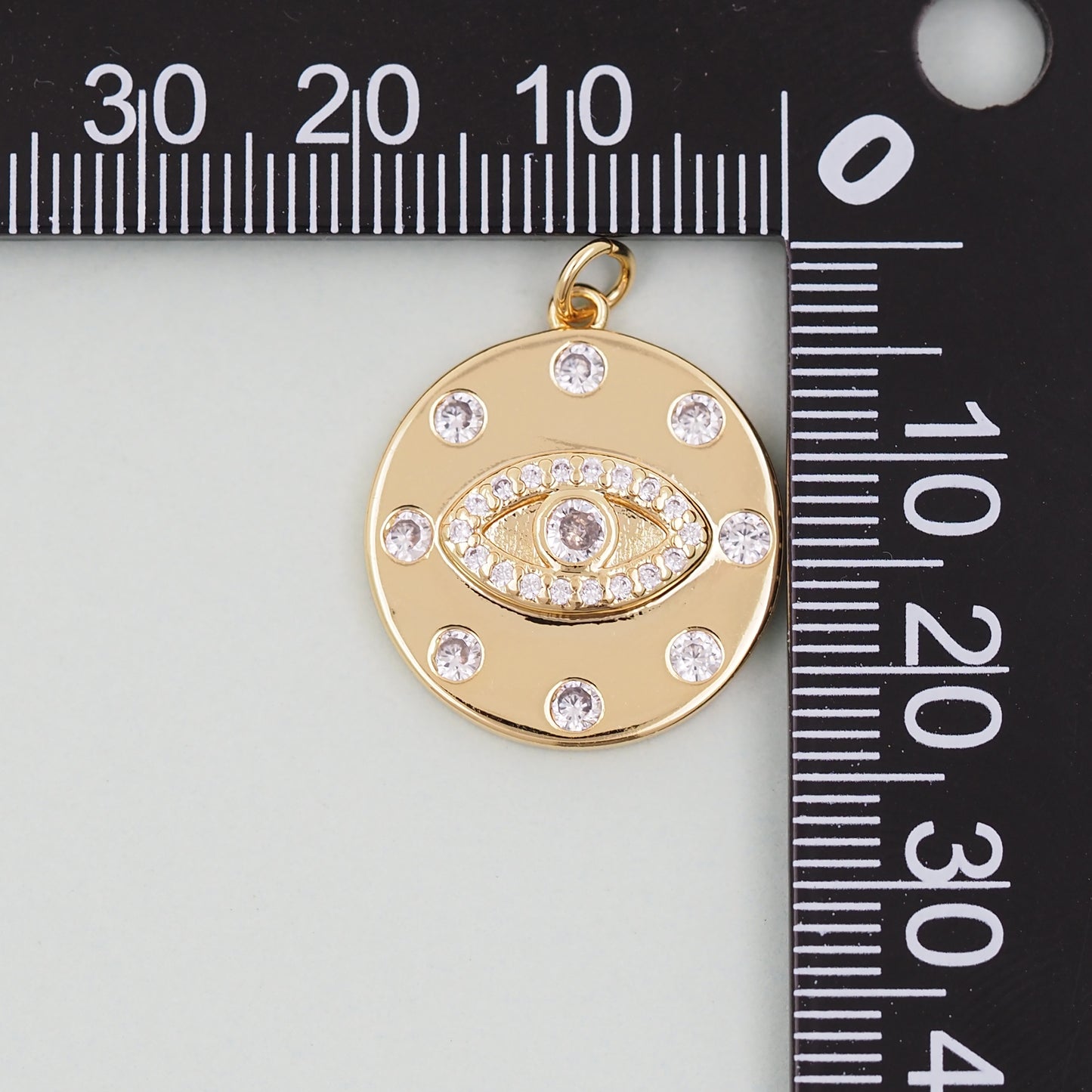 Gold Round Coin Charms,18K Gold Filled Round Eye Pendant,Evil Eye Charm Bracelet Necklace for DIY Jewelry Making Supply