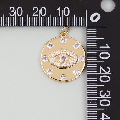 Gold Round Coin Charms,18K Gold Filled Round Eye Pendant,Evil Eye Charm Bracelet Necklace for DIY Jewelry Making Supply