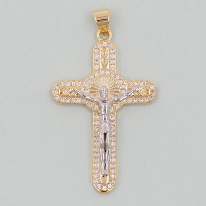 Gold Cross Jesus Charms,18K Gold Filled CZ Cross Pendant,Religious Charm Bracelet Necklace for DIY Jewelry Making Supply