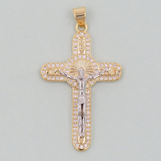 Gold Cross Jesus Charms,18K Gold Filled CZ Cross Pendant,Religious Charm Bracelet Necklace for DIY Jewelry Making Supply