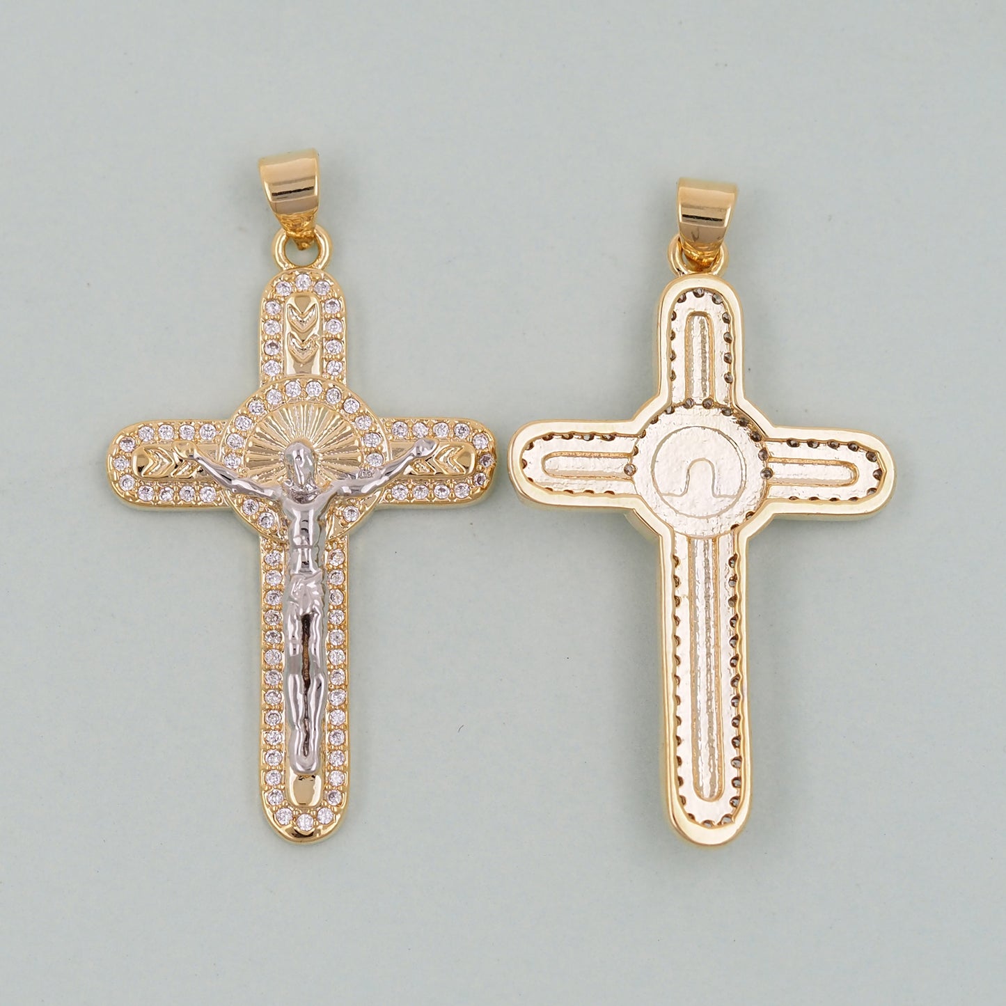Gold Cross Jesus Charms,18K Gold Filled CZ Cross Pendant,Religious Charm Bracelet Necklace for DIY Jewelry Making Supply