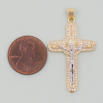 Gold Cross Jesus Charms,18K Gold Filled CZ Cross Pendant,Religious Charm Bracelet Necklace for DIY Jewelry Making Supply