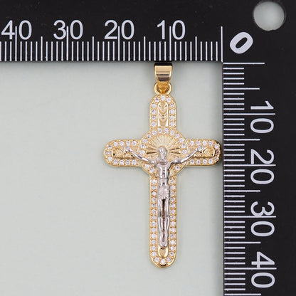 Gold Cross Jesus Charms,18K Gold Filled CZ Cross Pendant,Religious Charm Bracelet Necklace for DIY Jewelry Making Supply