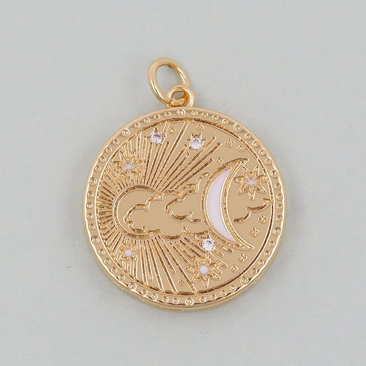 Gold Moon Charms,18K Gold Filled Moon Pendant,CZ Micro Pave Celestial Charm Bracelet Necklace for DIY Jewelry Making Supply