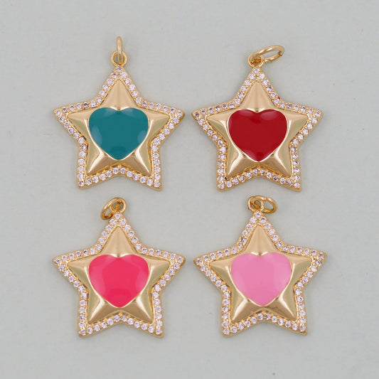 18K Gold Filled Star Pendant,Enamel Star Charm Bracelet Necklace for DIY Jewelry Making Supply