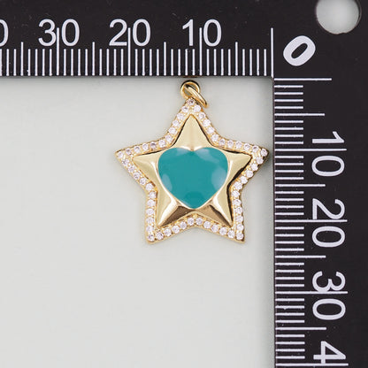 18K Gold Filled Star Pendant,Enamel Star Charm Bracelet Necklace for DIY Jewelry Making Supply
