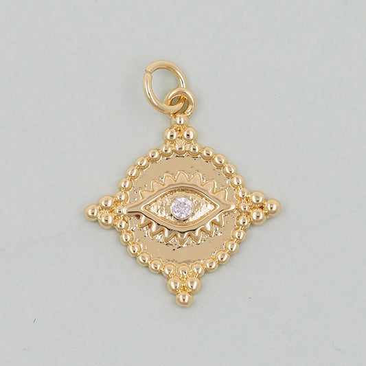 18K Gold Filled Evil Eye Pendant,Evil Eye Charm Bracelet Necklace for DIY Jewelry Making Supply