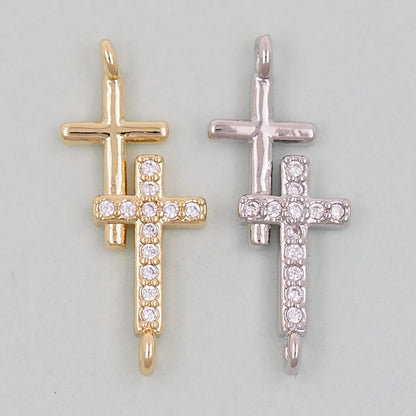 18K Gold Filled Cross Pendant,Cross Charm Bracelet Necklace for DIY Jewelry Making Supply