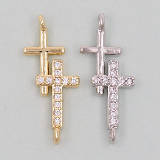 18K Gold Filled Cross Pendant,Cross Charm Bracelet Necklace for DIY Jewelry Making Supply
