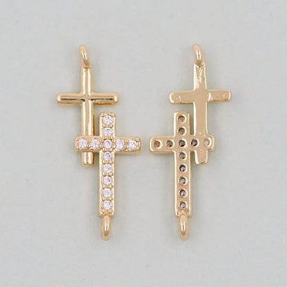 18K Gold Filled Cross Pendant,Cross Charm Bracelet Necklace for DIY Jewelry Making Supply